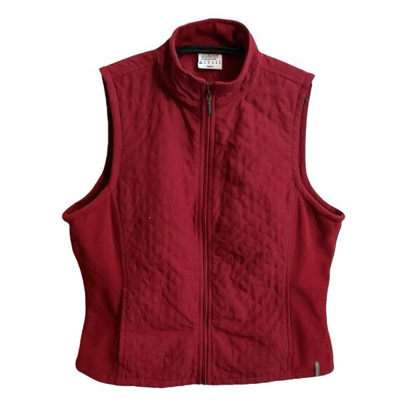 COLUMBIA Women's Dark Red Vest Full Zip Quilted Size M Fleece Sides Pockets - Picture 1 of 8